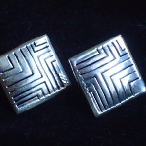 Dramatic Modernist sterling silver square earrings